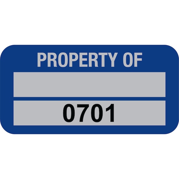 Lustre-Cal PROPERTY OF Label, 5 Alum Dark Blue 1.50in x 0.75in 1 Blank Pad & Serialized 0701-0800, 100PK 253769Ma2Bd0701 - main
